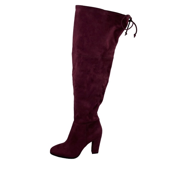 VINCE CAMUTO TAPLEY Burgundy Thigh High Block Heel Long Boots - Picture 2 of 14